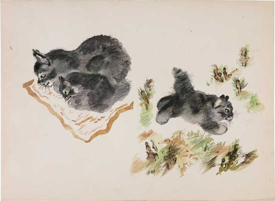 Неизвестный художник. "... Бабочек пошёл ловить. К воробью подкрадывается..." (копия с рисунка Е. И. Чарушина)